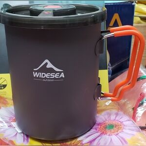WIDESEA Outdoor Gray Camping Mug with Orange Foldable Handles